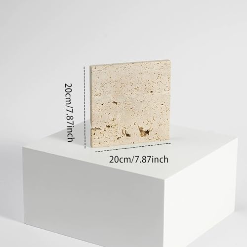 Natural Travertine Stone Display Tiles, Decorative Photography Props for Jewelry, Cosmetics, Home Decor, Beige Stone Blocks (20cm*20cm) - size: 20cm*20cm
