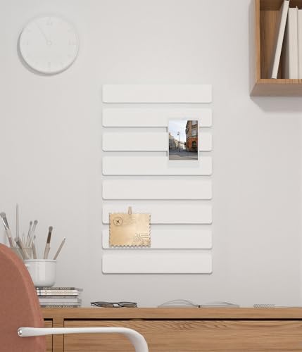 Cork Board Strips for Walls, 13" x 2" Felt Bulletin Board Bar Strip, 8 Pack Long Pin Board with Push Pins and Clips for Picture Photos, White - color: White