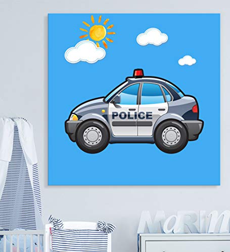 wall26 - Square Canvas Wall Art - Toy Poice Car - Kid's Room/Nursery Wall Art Vibrant Color & Ready to Hang - 12x12 inches - color: Artwork - 02, size: 12"L x 12"W