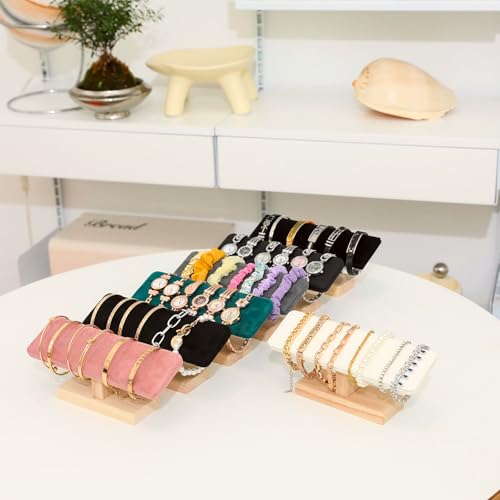 Wooden Watches Display Tower Base Watch Neck Bracelet Organizer Rack Bangle Scrunchie Headband Showcase Tower Black Suede - color: Flat Suede Black