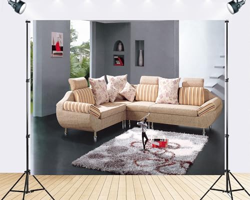 Trykid 15x8ft Modern Living Room Backdrop L Shaped Sofa Neutral Tones Cozy Decor Photography Background Home Staging Shoots Tapestry Party Decoration Photo Studio Prop Fabric - size: 15x8ft
