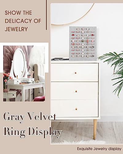 Henoyso 4 Pcs Velvet Ring Display 50 Slots L-Shaped Ring Display Stand Tray Holder for Selling Earring Jewelry - color: Grey