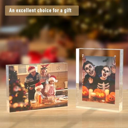 HELPLEX Acrylic Frame, 5 Pack 6x8 Acrylic Picture Frames, 24mm Thicker Frameless Clear Double Sided Magnetic Frame, Free Standing Desktop Display - size: 6x8(5 PACK)