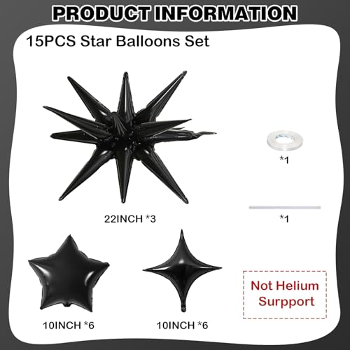Black Star Balloons, 22in Large Star Balloons Foil 10in 4-Pointed & Black Pentagram Balloon for Graduation Wedding Halloween Baby Shower Birthday Party Decorations - color: Black