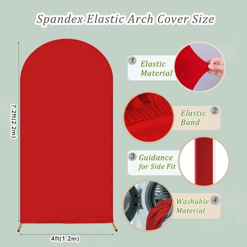Albassa Arch Backdrop Cover 2-Sided Spandex Wedding Arch Covers Fitted Round Top Chiara Backdrop Stand Cover for Baby Shower Birthday Party Wedding Decoration (Red, 7.2FT) - color: Red, size: 7.2FT
