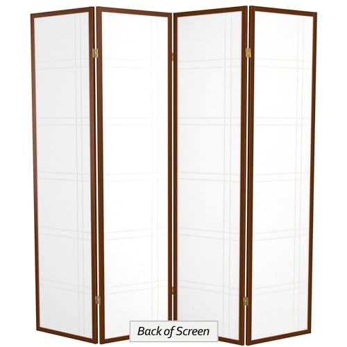 Red Lantern 6 ft. Tall Double Cross Shoji Screen - Walnut - 4 Panels - color: Walnut, size: 4 Panel