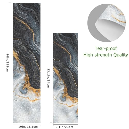 STAYTOP Black Gold Marble Texture Skateboard Grip Tape Sheet 33.1×9.1inch,Non Slip Waterproof Sandpaper Scooter Grip Tape Longboard Griptape - size: S:33.1x9.1inch