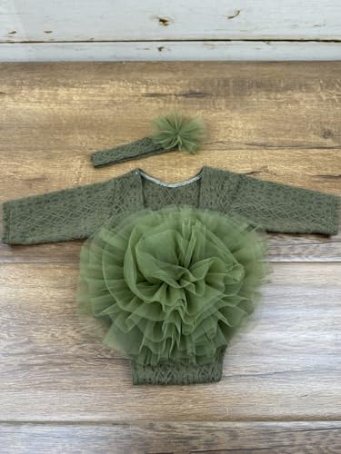 Newborn Photography Outfits Girl Baby Photography Props Lace Romper with Headress Newborn Outfits Girls Photo Props - color: Green