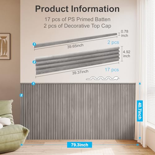 Art3d Wainscoting Panels, Beaded Polystyrene Wall Board for Interior Wall Décor, 79.3“ Wide X 40.7 high, Covers 22.38 sq.ft, Grey Oak - color: Grey Oak, size: 79.3"x40.7"