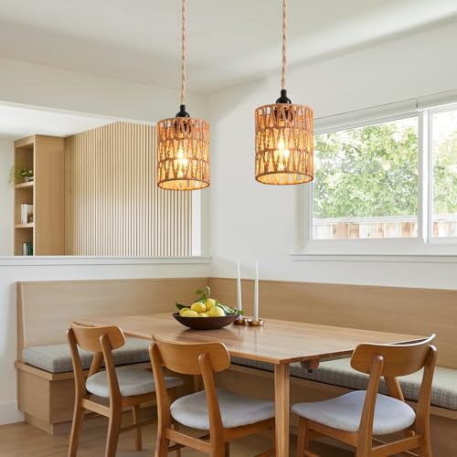 Plug in Pendant Light, Industrial Hanging Light with Plug in Cord Hemp Rope On/Off Switch Farmhouse Pendant Lamp with Plug in Cord, Vintage Hanging Lamps for Dining Room - color: Straight