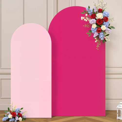 Arch Backdrop Cover Set of 2 Pink Rose Reversible Wedding Arch Decor Wrinkle-Resistant for Baby Shower, Birthday Party, Photo Booth Decor 6ft 7.2ft - color: Pink Rose