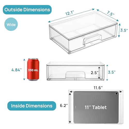 Vtopmart 12.1''W Clear Stackable Storage Drawers,4 Pack Acrylic Plastic Organizers Bins for Makeup Palettes, Cosmetics, and Beauty Supplies,Ideal for Vanity, Bathroom,Cabinet,Desk Organization - style: 4pack Wide