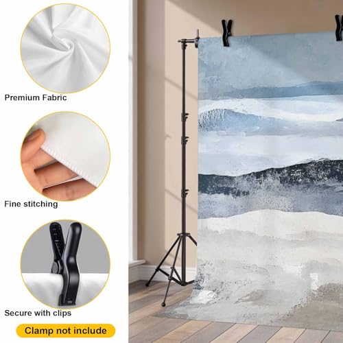 Abstract Beach Wave Art Backdrop for Photography, Seaside Blue Oil Painting Style Photo Backdrop Portrait Background Party Banner Photo Backgrounds for Studio Booth Props, 7x5ft - color: Blue, size: 7x5FT