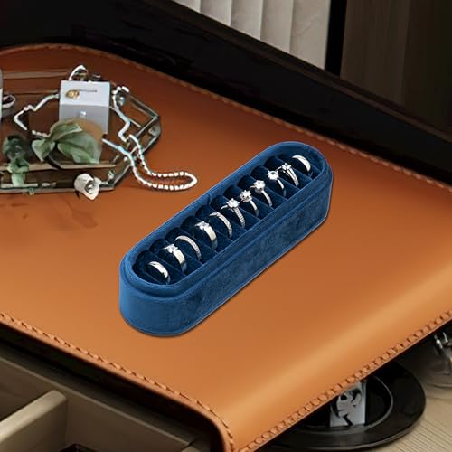 Velvet Small Multiple Ring Box Portable Organizer Display Storage Travel Case Jewelry Earring Holder for Wedding Birthday Christmas Day (Dark Blue) - color: Dark Blue