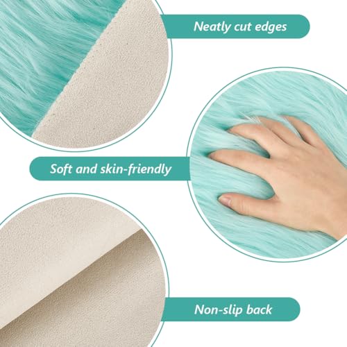 CREATCABIN 2 Packs Small Square Blue White Faux Fur Sheepskin Cushion Fluffy Plush Area Rug Small Product Photo Background 12’’ Luxury Photo Props for Tabletop Photography Jewelry Nail Art Home Decor - style: Blue & White