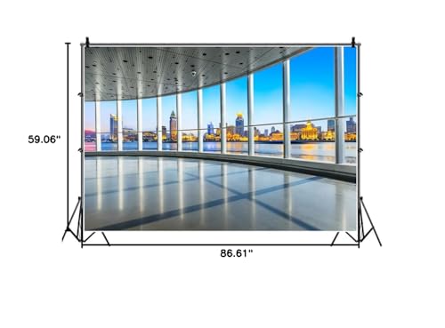 7x5ft Business Office Window Backdrop French Window City Skyline View Buildings Photography Background Work at Home Interior Decor Adult Man Woman Portrait Photo Studio Props Wallpaper - size: 7x5ft