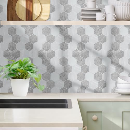 Thickened Hexagon Peel and Stick Tile Backsplash, New Upgrade Mixed Grey Waterproof Stick on Backsplash, Self-Adhesive Marble Tiles for Kitchen,Bathroom and Bedroom,10-Sheet. - color: Mixed Grey