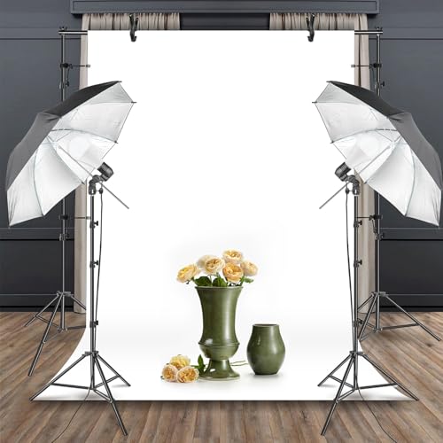 HYJ-INC Photography Umbrella Lighting Kit with 85w Led Bulb,Muslin Backdrop (White Black), Backdrop, Clips Clamp,8.5 * 10ft Photo Background Photography Stand System for Photo Video Studio Shooting