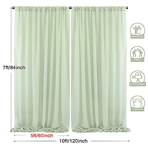 PARTISKY 10x7ft Sage Green Chiffon Backdrop Curtains, Wrinkle-Free Sheer Fabric Photo Drapes for Wedding Ceremony Arch Birthday Baby Shower Photography Stage Decor 5x7ft, 2 Panel - color: Sage Green, size: 10ft x 7ft