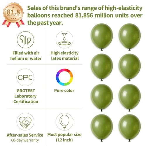 110pcs Olive Green Balloon 12 Inch, Olive Green Latex Balloons for Birthday Party Baby Shower Wedding(with 2 Ribbons). - color: A04-olive Green, size: 12inch(normal)