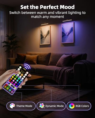 EZVALO 13in Picture Light for Wall, 4000mAh Rechargeable Art Light with Remote, RGB & 3 Color Temps, Battery Operated Wall Light for Paint, Photo - 2 Pack - color: RGB Gold, size: 13inch