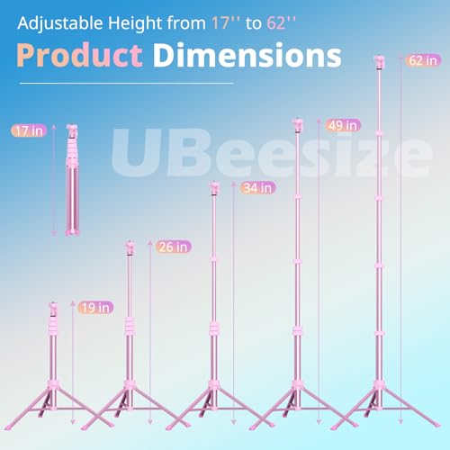 UBeesize 62" Phone Tripod & Selfie Stick, Camera Tripod Stand with Wireless Remote and Phone Holder,Compatible with iPhone Android Phone, Perfect for Selfies/Video Recording/Live Streaming Pink - color: Pink, size: 62in