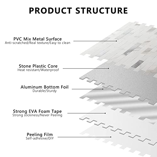 STICKGOO Peel and Stick Backsplash,PVC Wall Tiles Stick on Backsplash for Kitchen(10 Sheets, Statuario White with Metal Silver) - color: Statuario White with Metal Silver