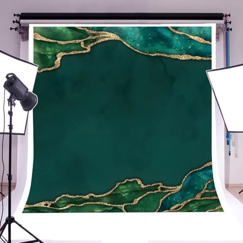 8x8ft Emerald Green Happy Birthday Backdrop Emerald Green and Gold Fluid Glitter Background for Photography Birthday Party Wedding Ceremony Banner Decor Photo Portrait Props Supplies - color: Emerald Green02, size: 8x8ft