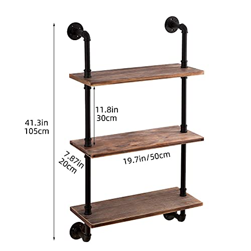 ROGMARS 3-Tier Real Pine Wood Floating Shelf, 20x7.87x41.3in, Industrial Retro Style, Bathroom Wall Shelves, Kitchen Shelves - color: Rustic Brown, size: 20 Inch 3 Tier