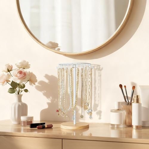 Mkono Necklace Holder Metal Jewelry Display Stand Necklace Organizer with 22 Hooks for Storage and Hanging Bracelet Keychain Home Room Decor for Women,White - color: White, size: 22 Hooks