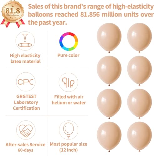 110pcs Nude Balloon 12 inch, Beige Latex Balloons for Birthday Party Baby Shower Wedding(with 2 Ribbons). - color: A08-nude, size: 12inch(normal)