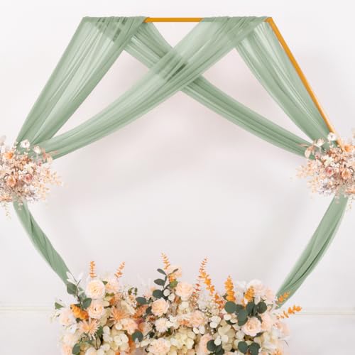 MLMC Sage Green Wedding Arch Draping Fabric 1 Panel 29" x 20 FT Extra Long Gauze Drapes Sheer Backdrop Curtains 6.6 Yards Outdoor Drapery Panels for Wedding Ceremony Party Ceiling Decoration - color: Sage Green