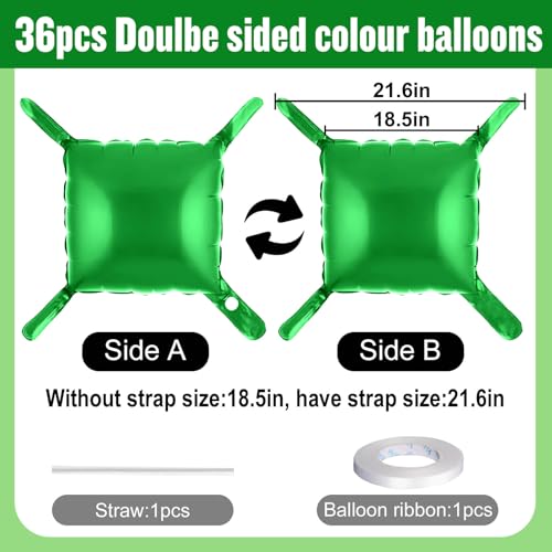 36Pcs Green Square Foil Balloons Wall Backdrop, Double Sided Metallic Foil Balloons Tunnel Arch Garland Kit for Photo Booth Birthday Wedding Halloween Christmas Party Decorations - color: Green, size: 36PCS