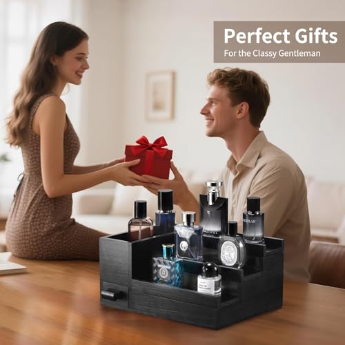 Perfume Stand Organizer for Men, 3 Tier Perfume Display Shelf with Velvet Lining Drawer and Hidden Compartment,Great Gift for Father, Men (Black - 1 Drawer) - style: 1 drawer - Black