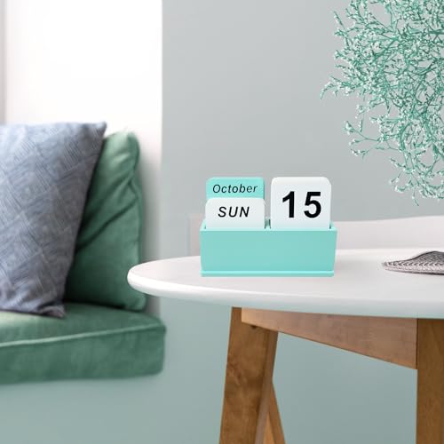 Wooden Block Perpetual Calendar for Desk, Daily Desktop Standing Flip Calendar with Large Display, Modern Farmhouse Aesthetic Desk Accessories for Home Office Decor, Reusable Yearly, Green - color: Green