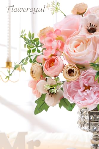 Floweroyal Artificial Flowers Combo Pink Flowers Mix Silk Flowers Roses Peonies with Stems for DIY Wedding Bridal Bouquets, Baby Shower, Floral Arrangement, Table Centerpieces, Home Decorations. - color: Light Pink