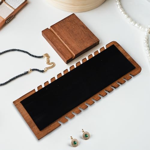 MOOCA 2 Pcs Set Wooden Freestanding Small Necklace Bracelet Holder Stand for Multiple 12 Necklaces or Bracelets, Jewelry Display Stand, Walnut Color, 3.9W x 3.6D x 10.4H in - color: Black/Walnut, Small 2 Pieces