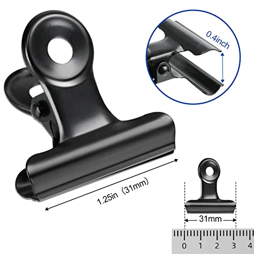 30 Pack Bulldog Clips 1.25 Inches Small Hinge Paper Clips Metal Hinge Clips for Crafts, Food Bags, Drawings, Photos at Home Kitchen & Office Usage, Black, 31mm - color: Black, size: 31mm