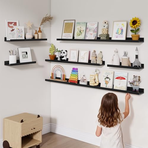 Heimlove Picture Ledge Shelf,48 inch Long Floating Shelves for Wall Set of 2,Black Picture Shelf with Lip for Wall Decor,Living Room,Bedroom,Bookshelf,Nursery,Perfume - color: Black, size: 48'', Set of 2