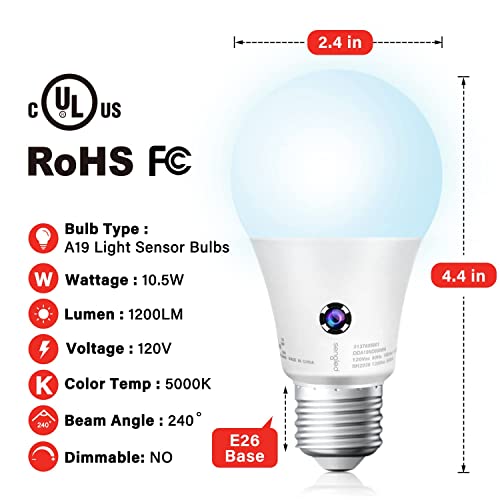 Sengled Dusk to Dawn Light Bulbs Outdoor, A19 LED Sensor Bulbs 6 Pack, 5000K Daylight 1200 Lumens, 75W Equivalent 10.5W, E26 Base Automatic On/Off Photocell Light Bulbs for Porch and Garage - color: 5000k Daylight, size: 6 Pack