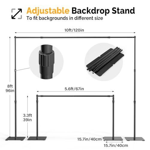 ShowMaven Backdrop Stand, 8x10 ft Adjustable Photo Backdrop Stand Kit, Heavy Duty Background Stand with Steel Base for Photography, Baby Shower, Birthday Parties, Wedding - color: Black