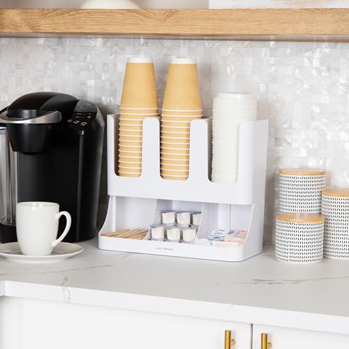 Mind Reader Cup and Condiment Station, 13 Inch Countertop Coffee Bar Organizer with 6 Compartments, Storage Caddy for Cups, Lids and Packets, Plastic, White - color: White, size: 6-Compartment, 13" L x 6.4" W x 11.5" H