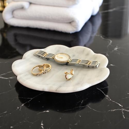 Tumbler Home Marble Jewelry Dish, Jewelry Trinket Dish for Rings Necklaces, Earrings, Accessories, Catchall Stone Tray Handmade Organizer for Vanity, Dresser, Bathroom Countertop Display, White-Rose - color: White - Rosetta