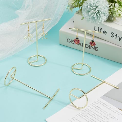 SUNNYCLUE 4Pcs T Shaped Jewelry Stand Necklace Stand Holder Earring Display Organizer Light Gold Jewelry Towers Bangles Rings Earrings Watch Hanging Organizers for Selling Home Storage Show Photo