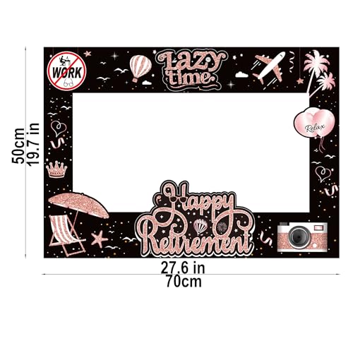 Retirement Party Photo Booth Props Kit - 37pcs Paper Photo Props 1 Frame Glitter Retirement Party Decorations for Retiree Celebration, Farewell Office Party Supplies (Rose Golden and Black) - color: Rose Golden and Black
