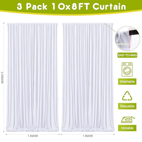 Wokceer White Backdrop Curtain for Wedding Parties 3 Pack 10x8FT Wedding Curtains Photo Backdrop Drapes Polyester for Photoshoot Baby Shower Birthday Party Curtains Background 6 Panels 5x8FT - color: White, size: (3 Pack)10FTx8FT