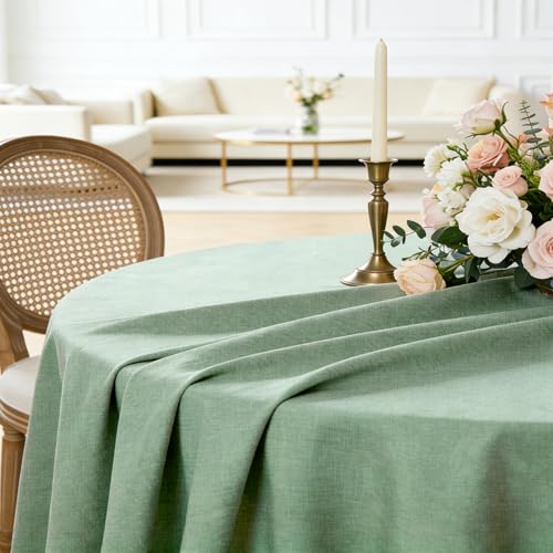IVAPUPU Textured Linen 54 Inch Round Tablecloth - Sage Green Waterproof Spill-Proof Wipeable Table Cloth Wrinkle Free Circle Dining Table Cover for Spring Easter Decor Birthday Farmhouse 1-3 Seats - color: Sage Green, size: 54" (Round)