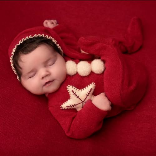 Christmas Newborn Baby Photo Shoot Props Outfits Crochet Clothes Santa Claus Red Hat Pants Photography Props - color: Deep Burgundy