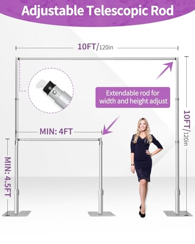 10x10 Pipe and Drape Stand Kit, Heavy Duty Backdrop Stand Adjustable, Sturdy Metal Back Drop Decoration Frame with Flat Base for Parties, Flower Wall, Wedding, Event,Trade Shows, Photo Shoot - color: Silver, size: 10ftx10ft