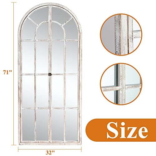 NeuType Arched Full Length Mirror - 71" x 32" Rustic Wood Frame Floor & Wall-Mounted Mirror for Living Room, Bathroom, Bedroom - Weathered White - color: Weathered White (Wood Arched), size: 71"L x 32"W